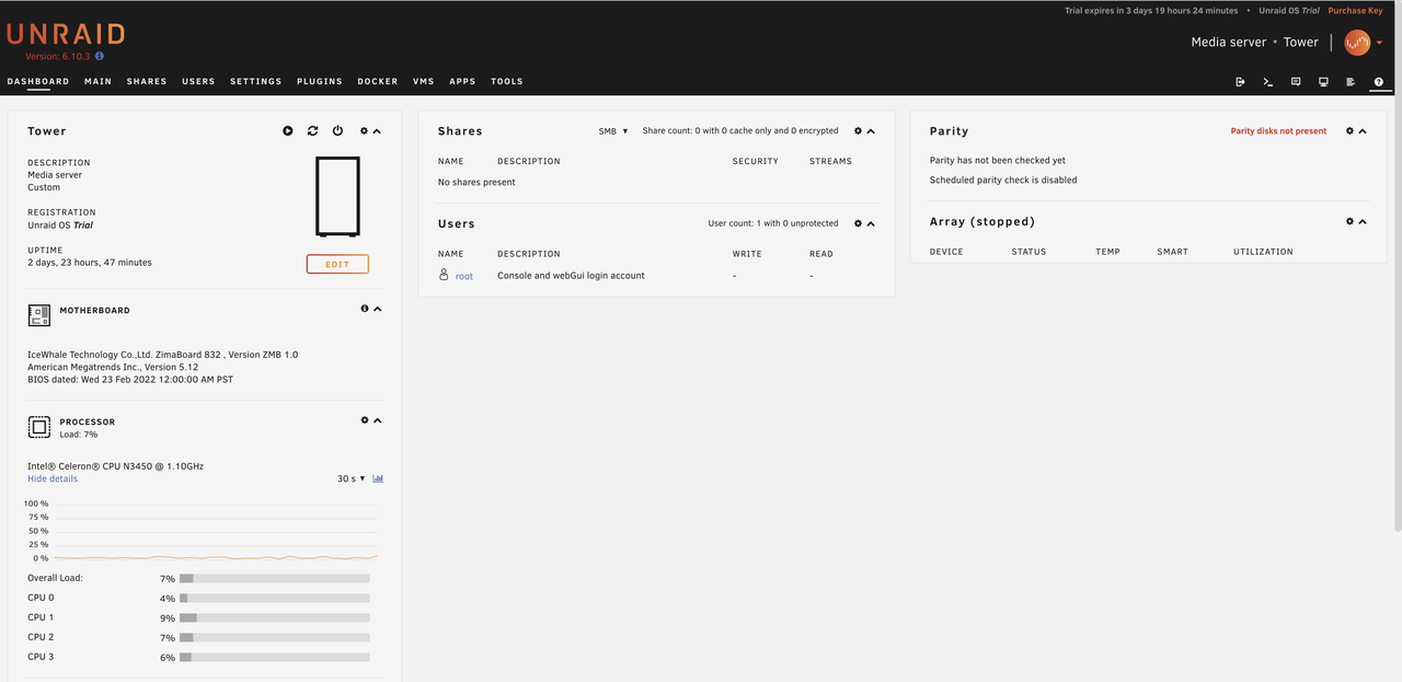 Unraid user dashboard