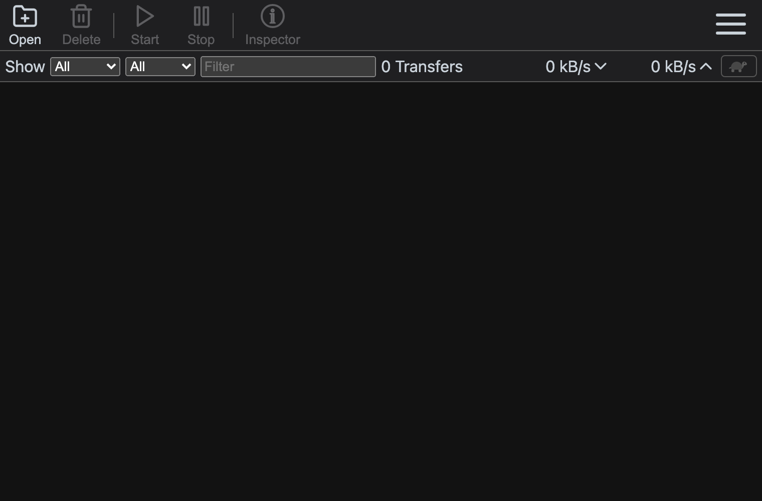 Interfaz web de Transmission con la lista de transferencias vacía